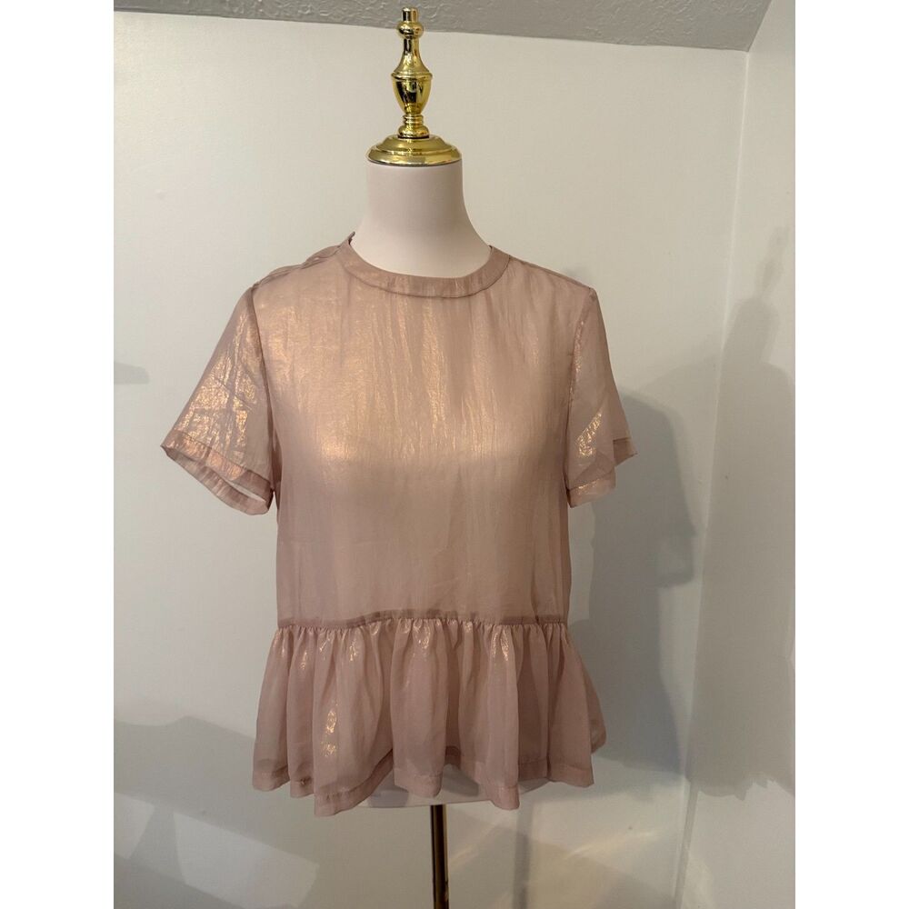 Kimchi Blue Urban Outfitters Blush Pink Metallic Sheer Peplum Top Size S